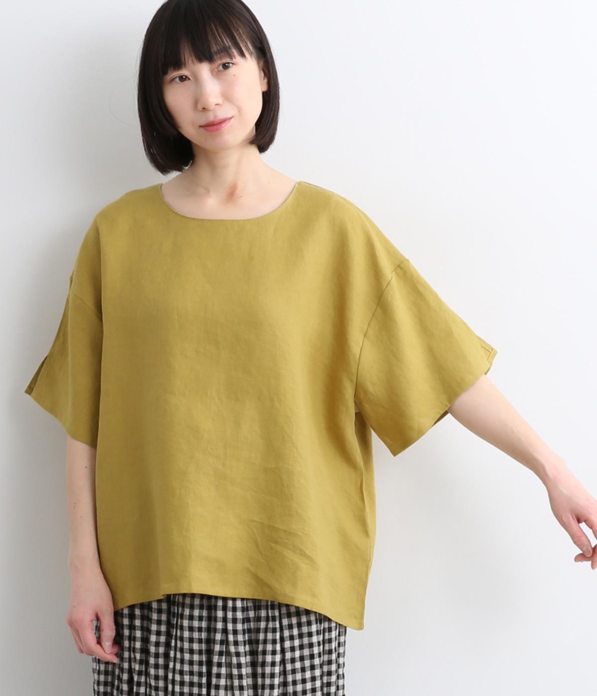 9番手リネン袖口スリットプルオーバー(シトロンイエロー-F)
