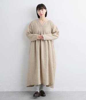 14番手リネンピンタックヘンリーワンピース