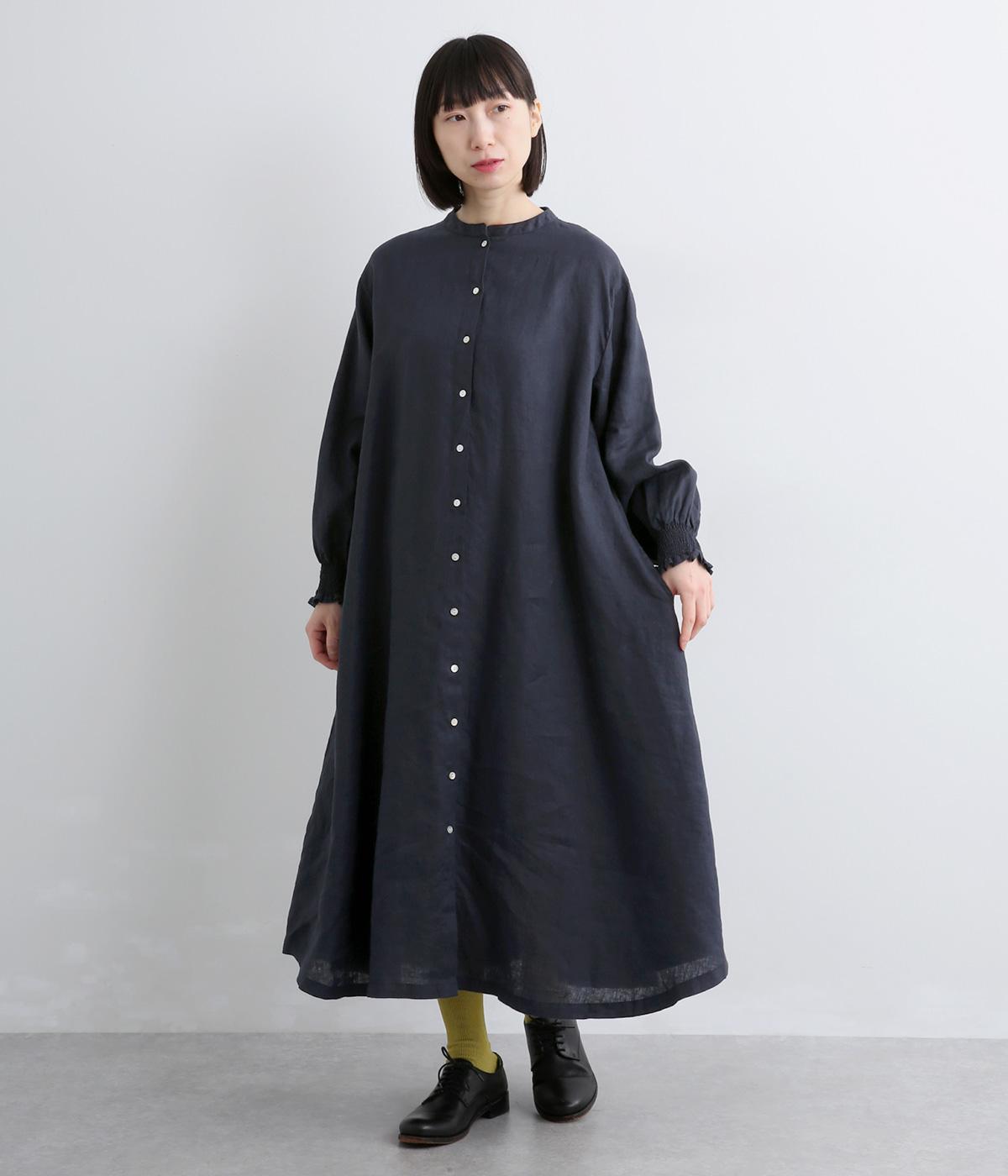 14番手リネン袖口ゴム前あきワンピース（08Mab）の商品詳細