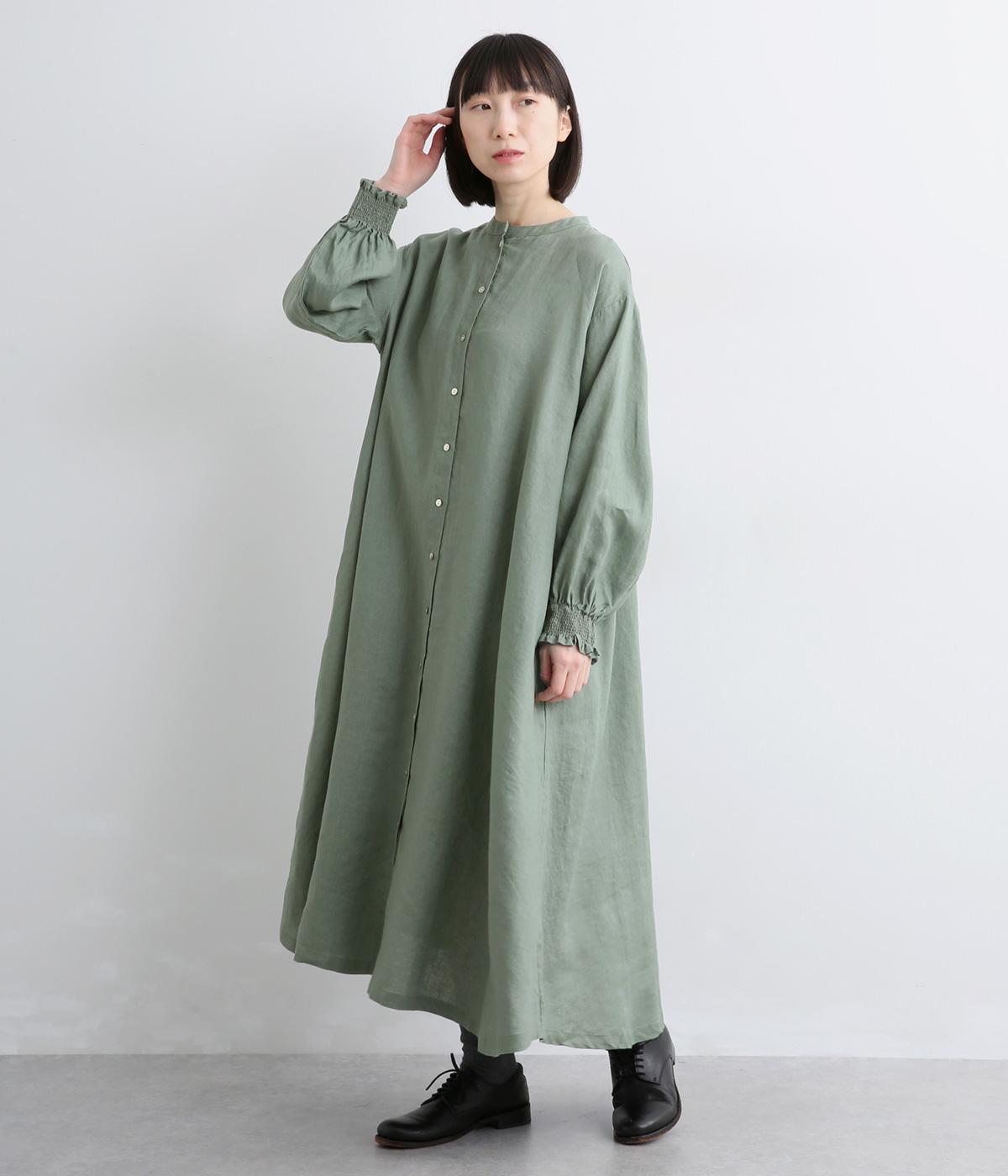 ハワイアンワンピース　八分袖　袖口ゴム③ 14番手リネン袖口ゴム前あきワンピース（08Mab）の商品詳細