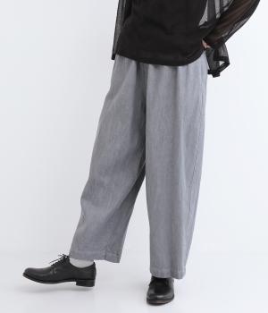 ムラ糸デニムコットンワイドタックパンツ