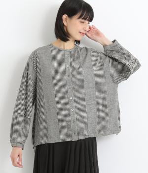 コットンリネン起毛切替えブラウス