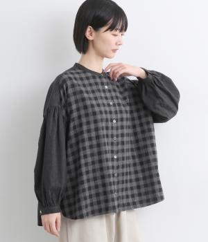 コットンシャギーチェックブラウス(ブラック系-F)