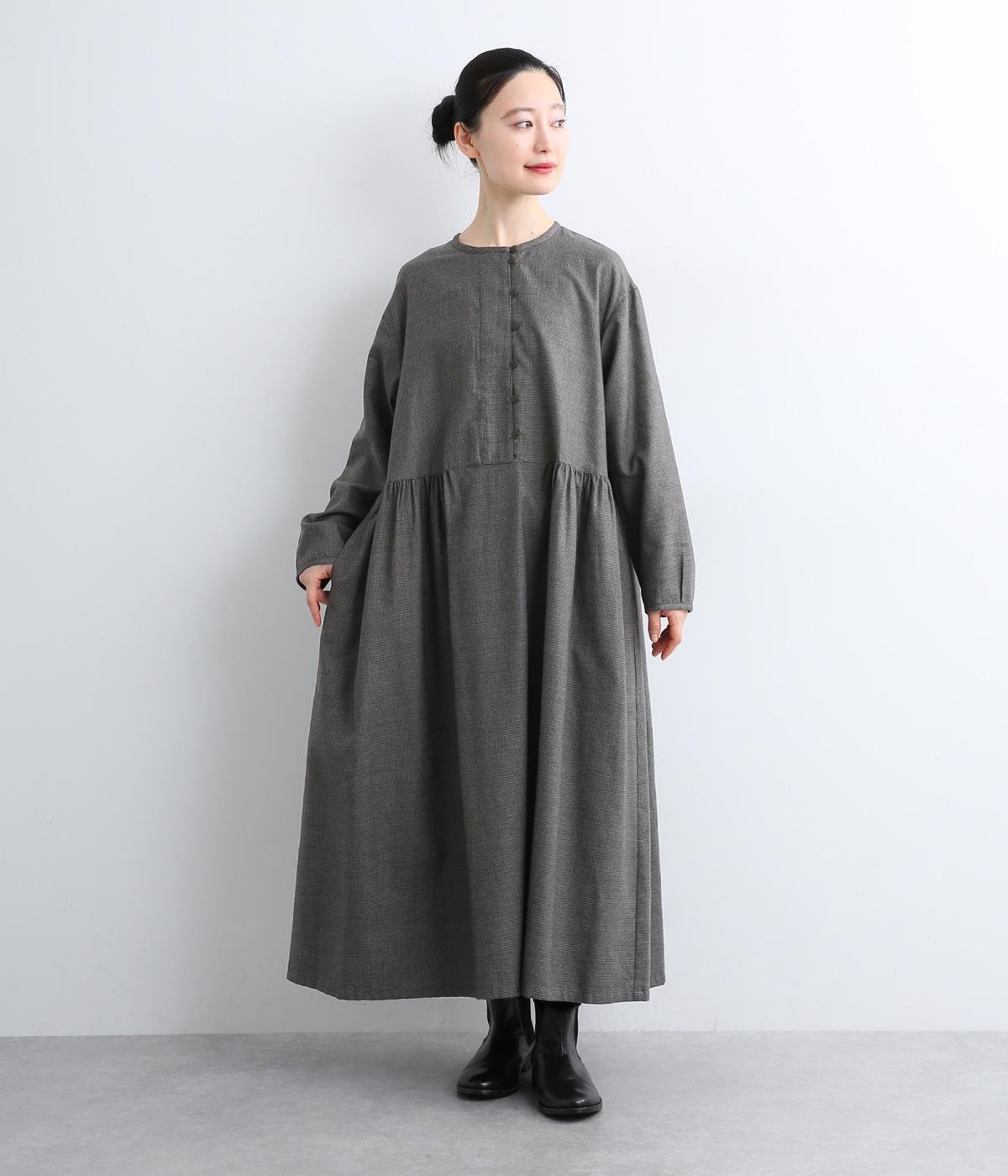 起毛ネルミニチェック切替えワンピース(グレー系-F)