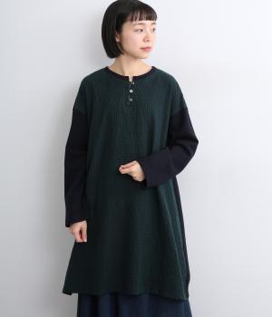 ウール天竺×格子柄ウールリファインワンピース(ネイビー系-F)