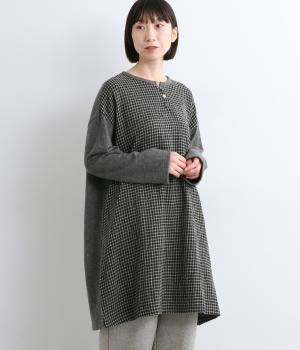 ウール天竺×格子柄ウールリファインワンピース(チャコール系-F)