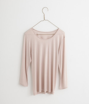 正絹シルク100%　8分袖インナー(モカ-M)