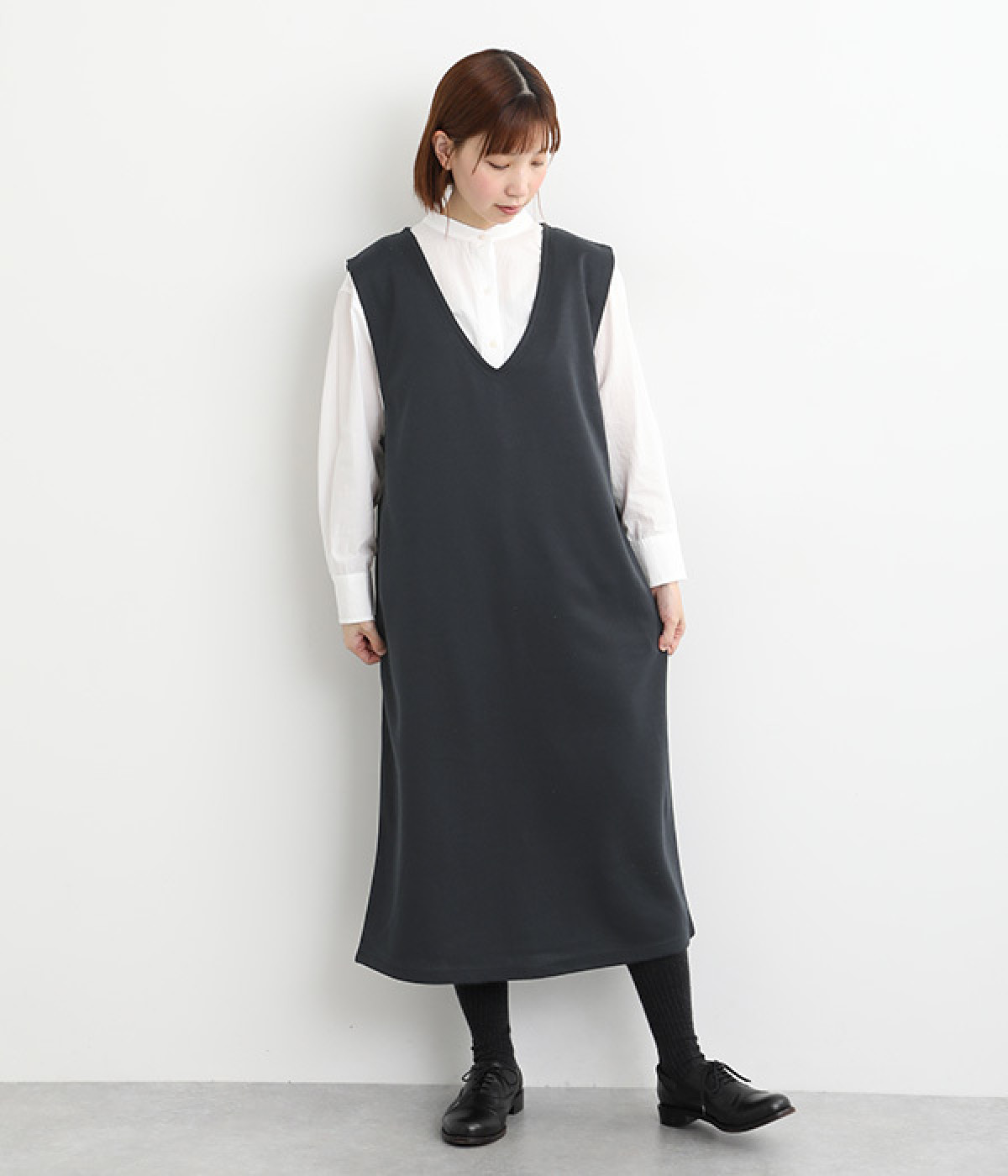 IENA ワンピース　ノースリーブ　Vネック　日本製　ネイビー　綿　ナイロン ANAYI ワンピース コットンシルクVネック : ZOZOTOWN Yahoo!店