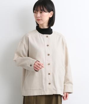 ソフトカツラギノーカラージャケット(アイボリー-L)