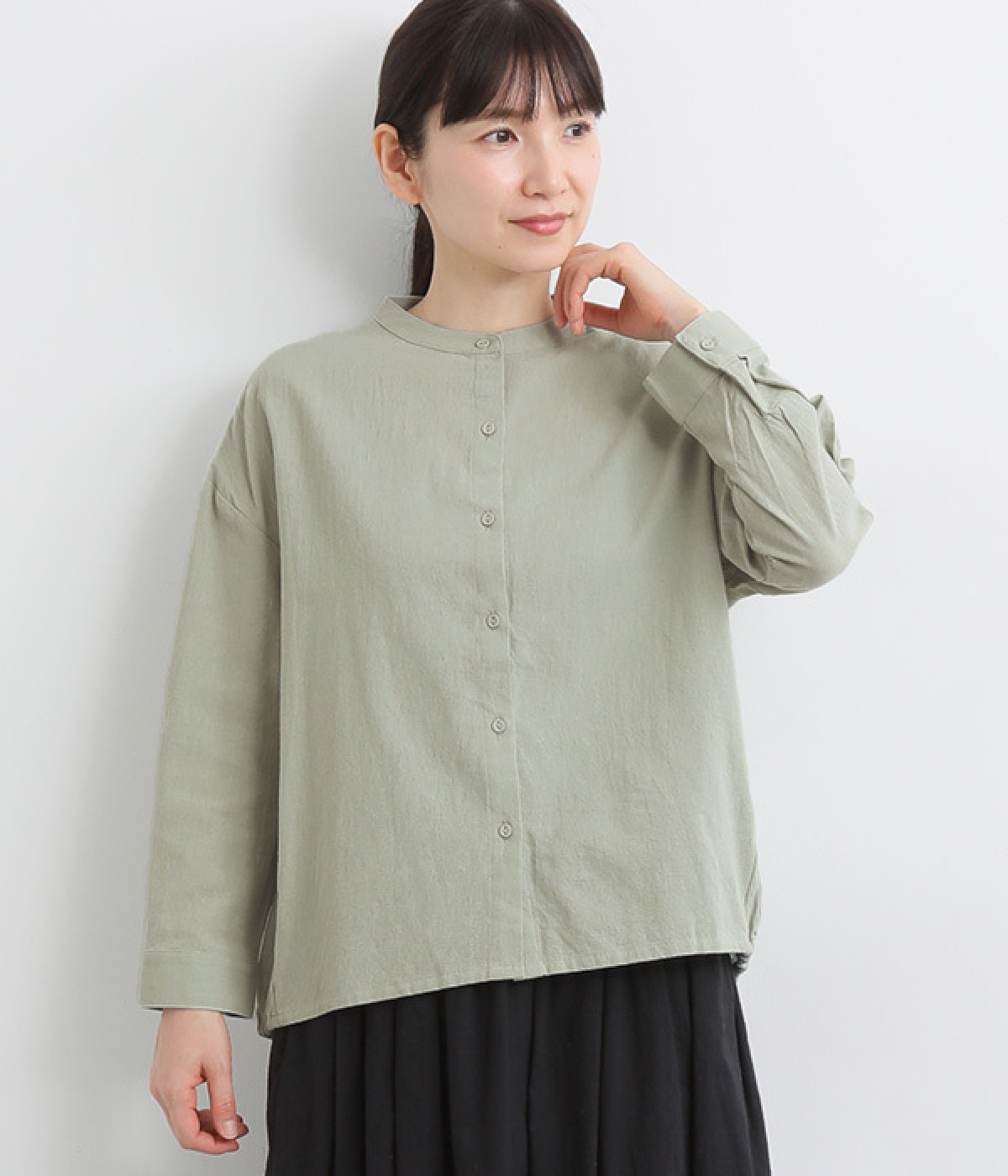 コットンシワ加工バックシャーリングシャツ(ライトグリーン-L)