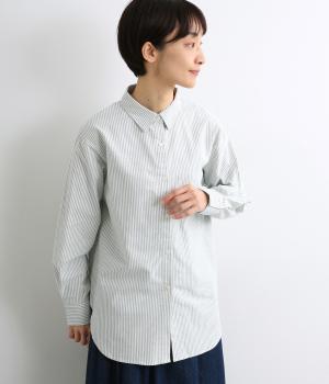 ソフトオックスレギュラーカラーシャツ(グリーン×オフ-L)