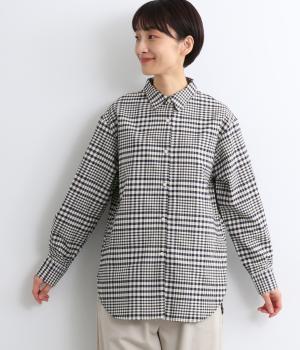 ソフトオックスレギュラーカラーシャツ(ネイビー×ライトベージュ-L)