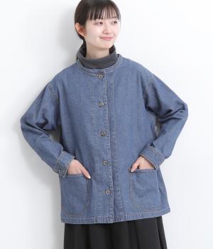 7.6ozデニムノーカラージャケット
