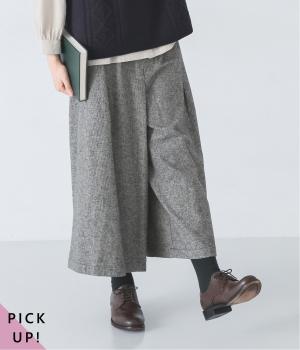表微起毛　ガウチョパンツ(千鳥格子ブラック×ベージュ-L)