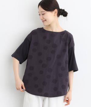 ＴＣ天竺　前身ドット布帛切替5分袖Ｔシャツ(ネイビー-L)