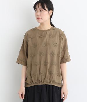 ＴＣ天竺　立体刺繍布帛切替5分袖Ｔシャツ