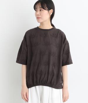 ＴＣ天竺　立体刺繍布帛切替5分袖Ｔシャツ(スミクロ-L)