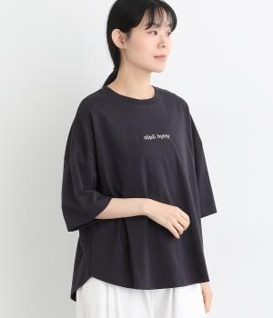 ＯＥ天竺　ロゴ刺繍ワイド6分袖Ｔシャツ(ネイビー-M)