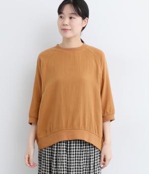 ダブルガーゼ　リブ使い5分袖プルオーバーシャツ