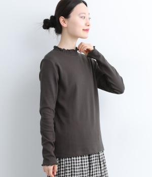 コットンスムース　襟シャーリング長袖Ｔシャツ