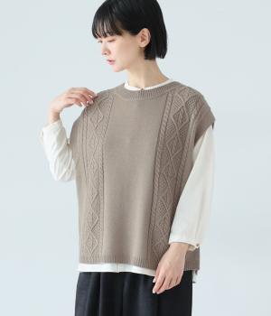 ゆったりニットベスト(モカ-L)