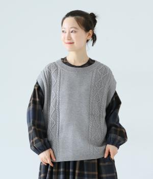 ゆったりニットベスト(杢グレー-L)