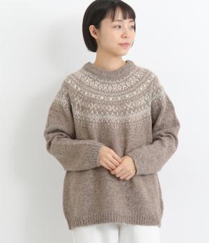 ノルディック求心柄セーター(ブラウン-L)