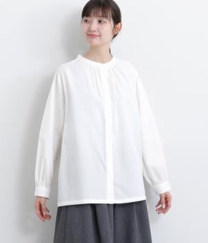 平織りバンドカラーシャツ(オフ-L)