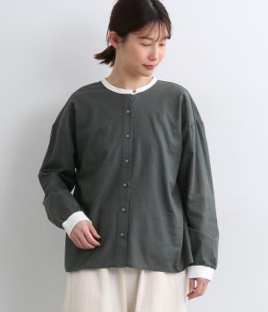 平織り袖リブクレリックシャツ(スミクロ-L)