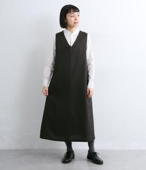【Ouchi to Osoto】カポック混ノースリーブジャンパースカート(スミクロ-L)