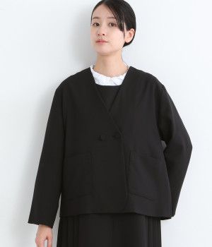 リネン見えポリLIBERTY裏地ノーカラージャケット(ブラック×メイモリス-ONESIZE)