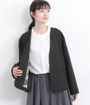 LIBERTY裏地ノーカラージャケット(ブラック-F)