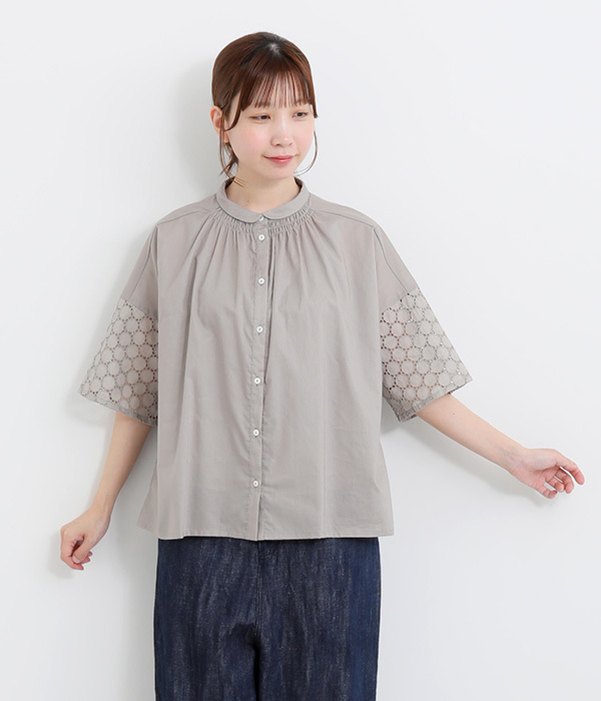 チロ　3点　半袖ブラウン　ぴまコットングレーブラウン　L 品番： CR816 】 男女兼用 前開きシャツ 高齢者ウエア パジャマ