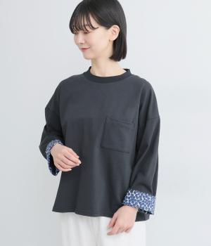 コットン天竺袖裏LIBERTYクルーネックプルオーバー(ネイビー-F)