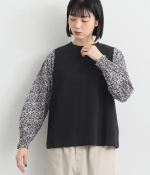 カノコポンチリバティ袖プルオーバー(ブラック×FloralFlag-F)