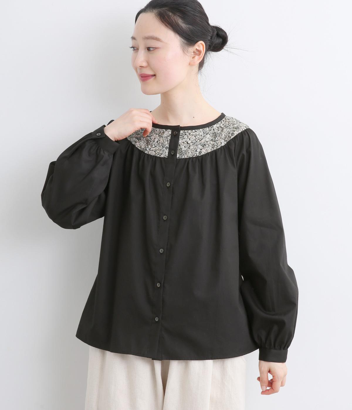 ブロード×LIBERTY切替ブラウス(ブラック×Chive-F)