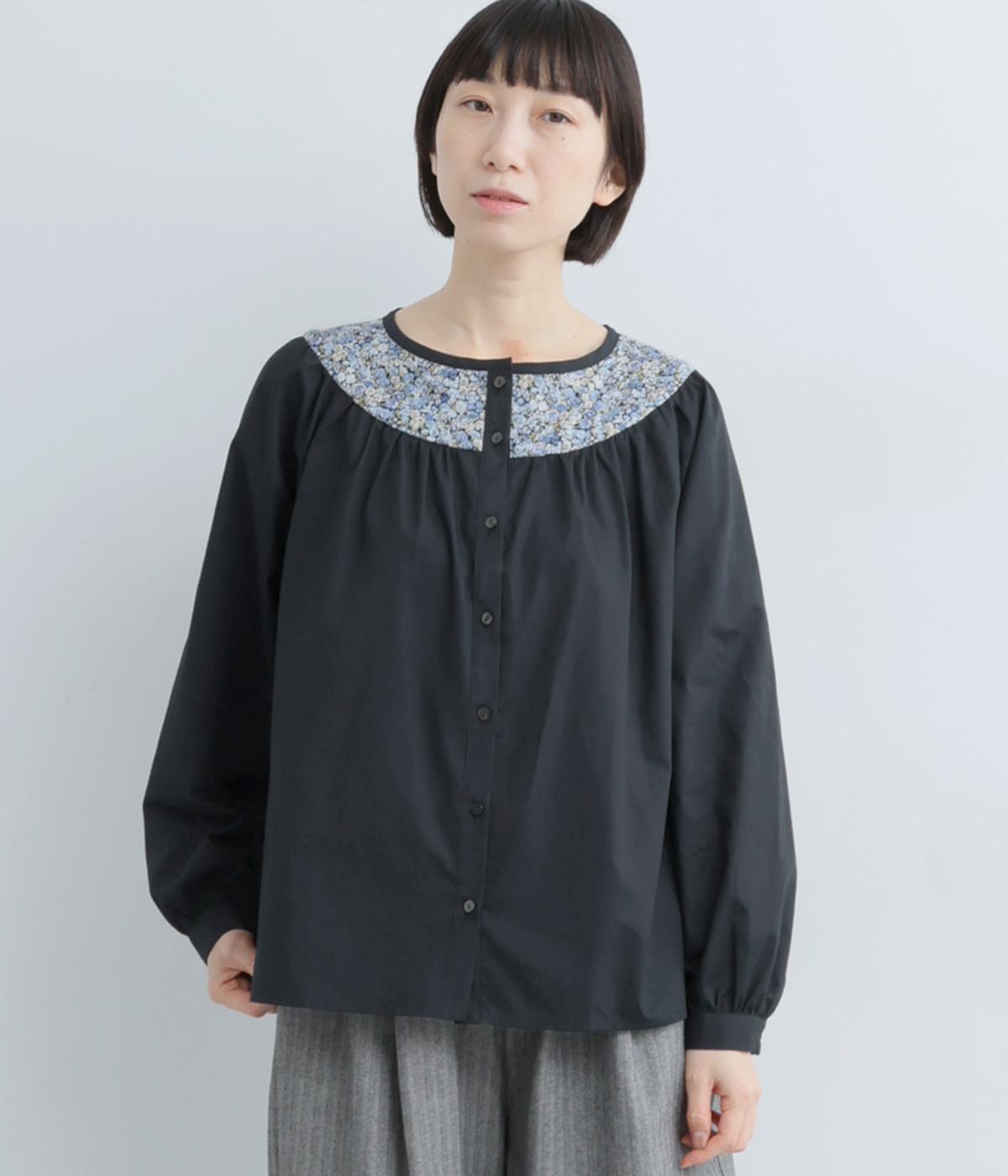 ブロード×LIBERTY切替ブラウス(ネイビー×Chive-F)