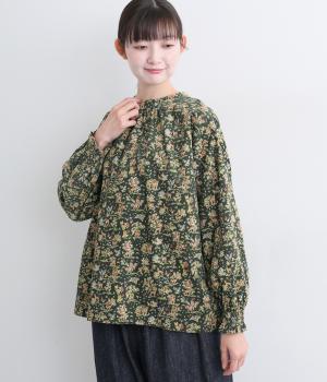 LIBERTYコーデュロイ2wayスタンドブラウス(グリーン×Etta-F)