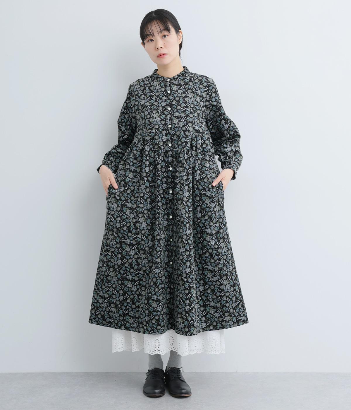 LIBERTYコーデュロイ切替ギャザーワンピース(Edenham/チャコール地-F)