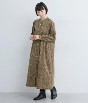 LIBERTYコーデュロイ切替ギャザーワンピース(Edenham/ブラウン地-F)