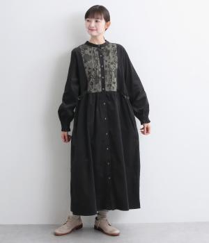 細コール×LIBERTYビブヨークワンピース(ブラック-F)