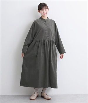 細コール袖裏LIBERTYギャザーワンピース