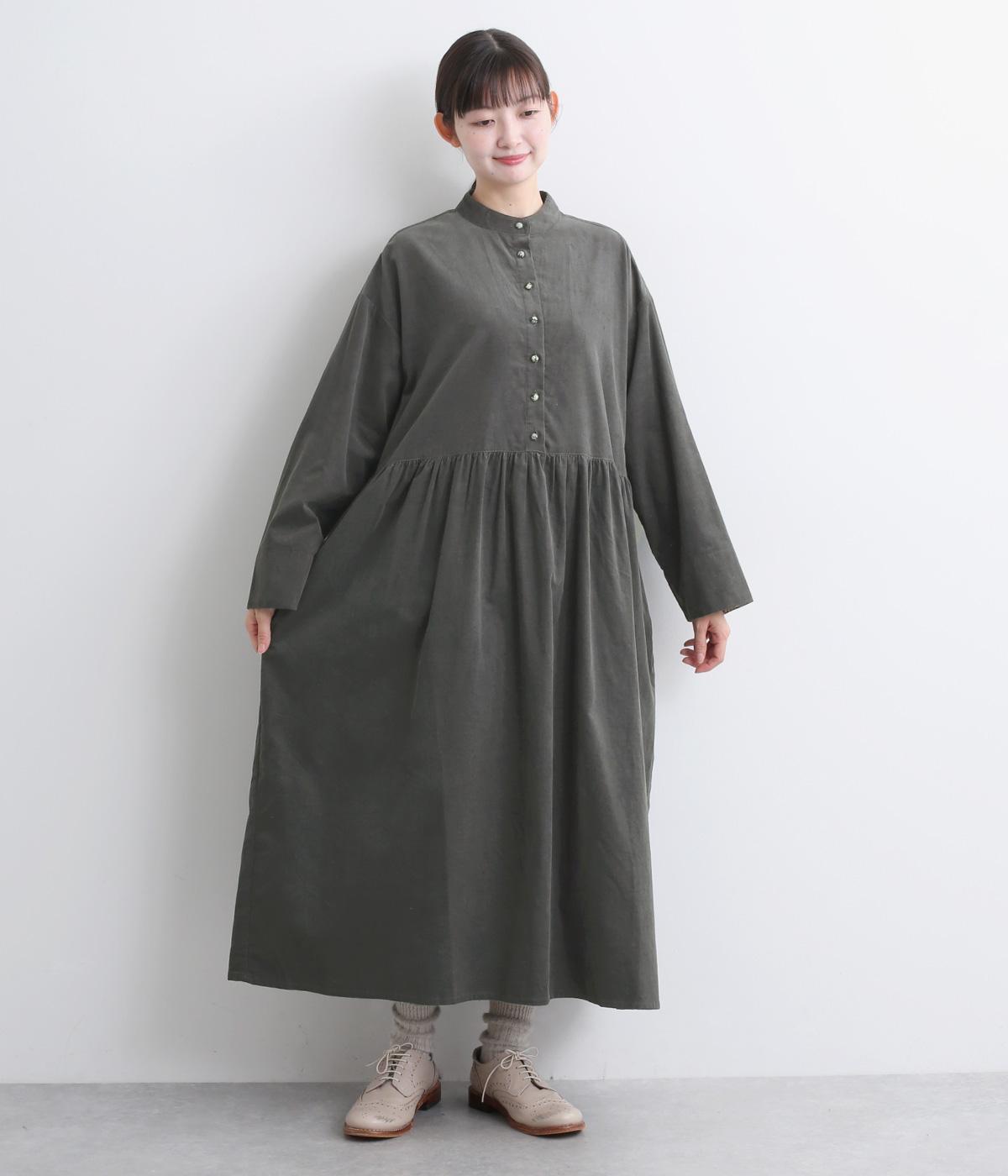 細コール袖裏LIBERTYギャザーワンピース(チャコール-F)