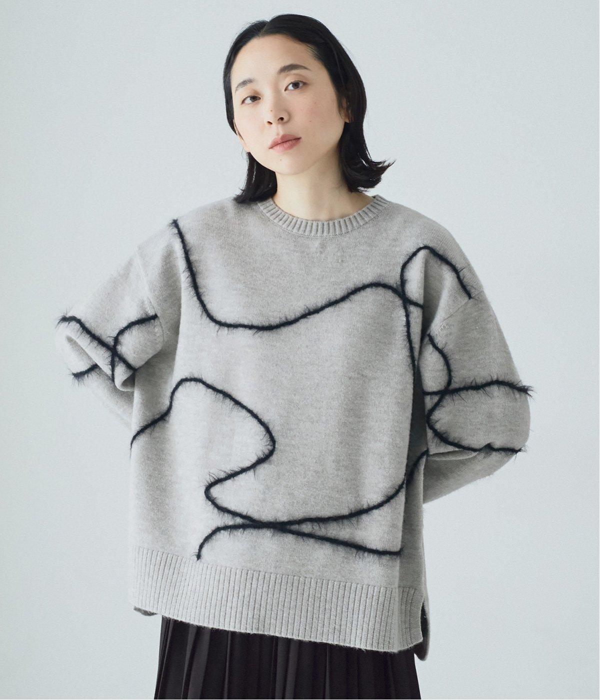 ニュアンスライン柄ニット(グレー-F)