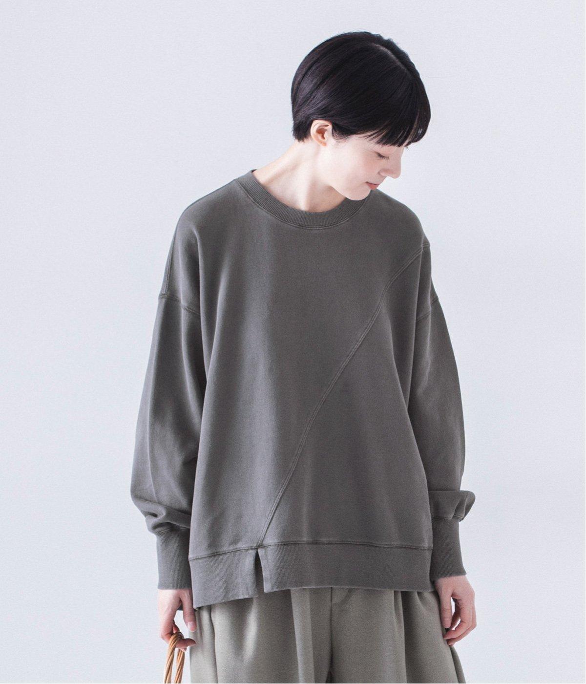 ピグメント裏毛斜め切り替えプルオーバー(チャコール-F)