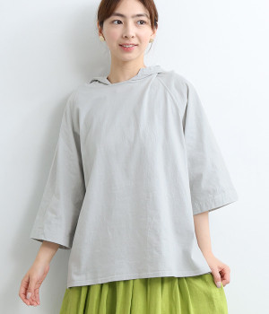 ドライコットン天竺　5分袖パーカ