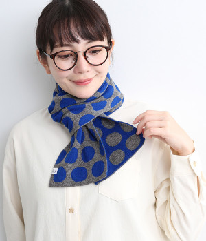 【OTA KNIT】ちくちくしないファインウール dot マフラー(ブルー×グレー-ONESIZE)