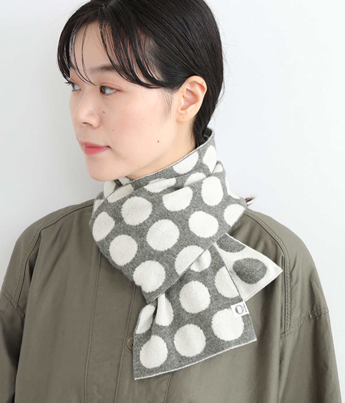 【OTA KNIT】ちくちくしないファインウール dot マフラー(グレー×オートミール-ONESIZE)