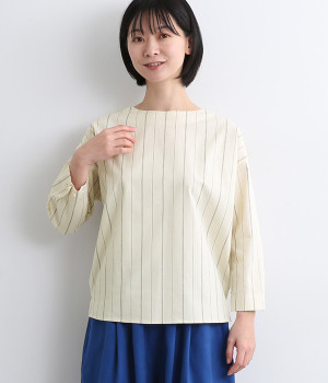 コットン生成ストライプボートNシャツ