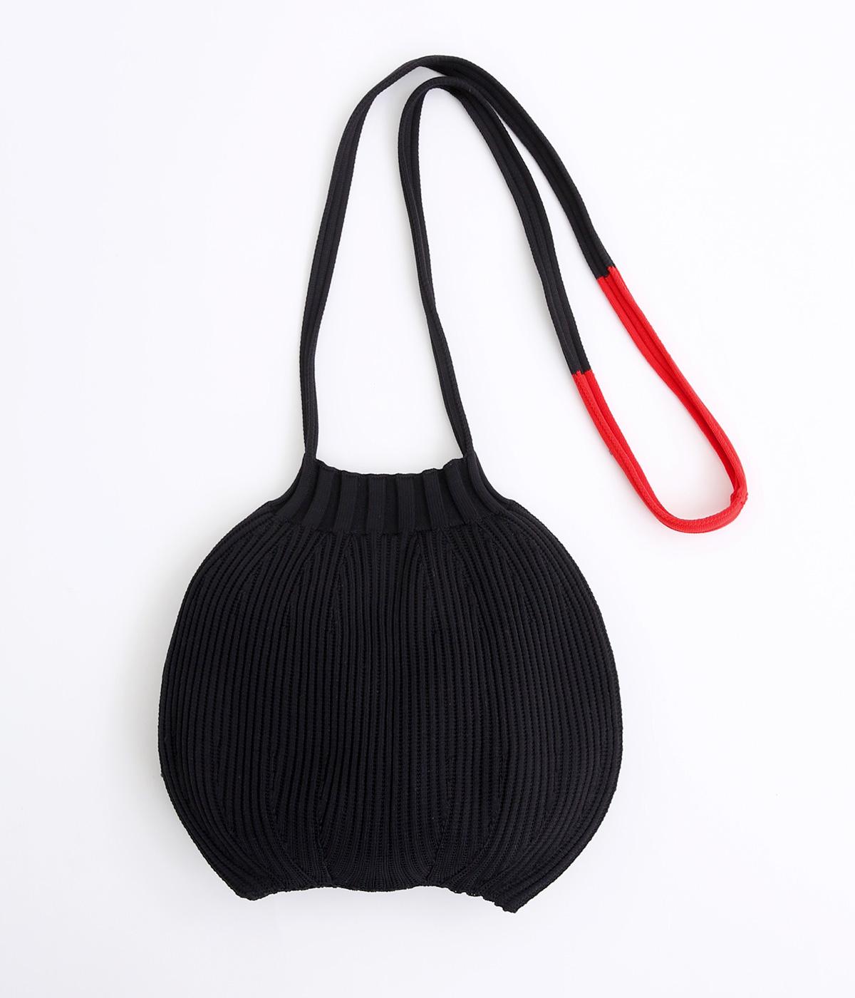 【OTA KNIT】汚れても洗えるサークルショルダーニットバッグ(ブラック×レッド-F)